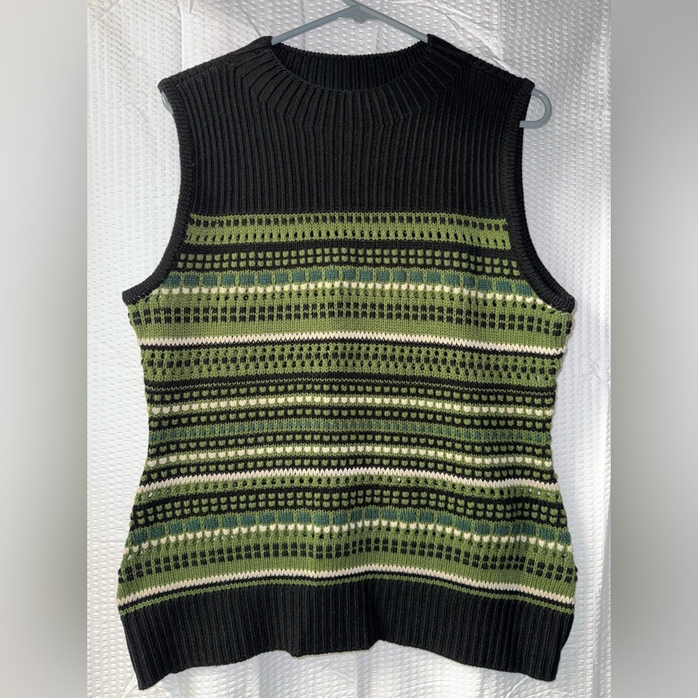 Liverpool Women's Sleeveless Mock Neck Lace Stitch Stripe Size L